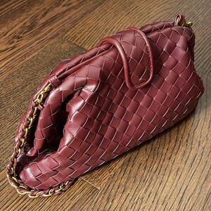 Burgundy Woven Leather Bag on Gold Chain